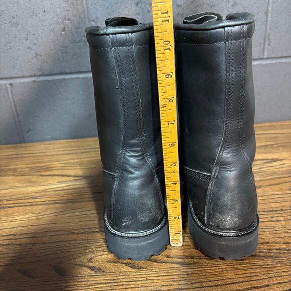 Men’s Black Leather Combat Work Boots Vibram Sole Insulated Lined Steel Toe 8R - Picture 5 of 8